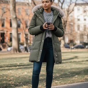 Soia & Kyo Khaki Parka with Faux Fur Trim Women’s L Green, Black